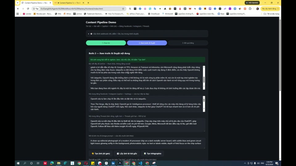 Demo content pipeline dùng Claude Code và workflow automation