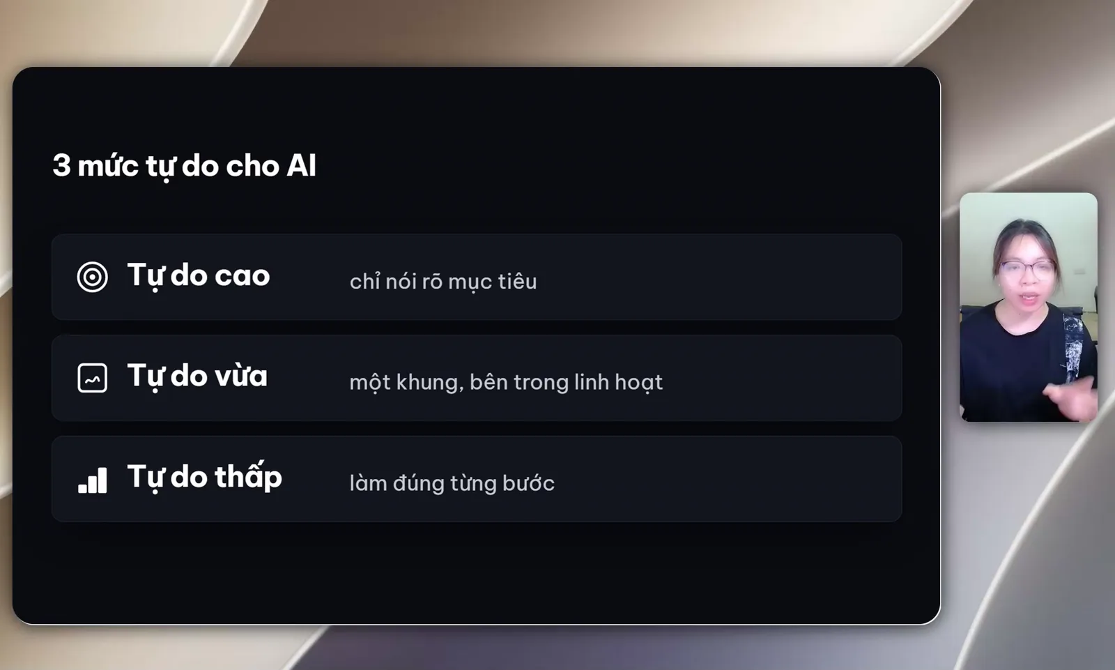 Bảng ba mức tự do cho AI: tự do cao, tự do vừa, tự do thấp