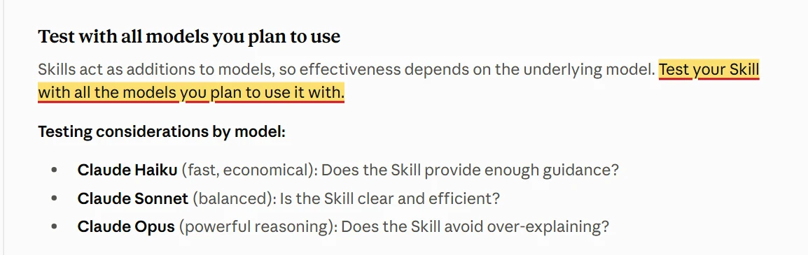 Tài liệu Anthropic: Test your Skill with all the models you plan to use it with