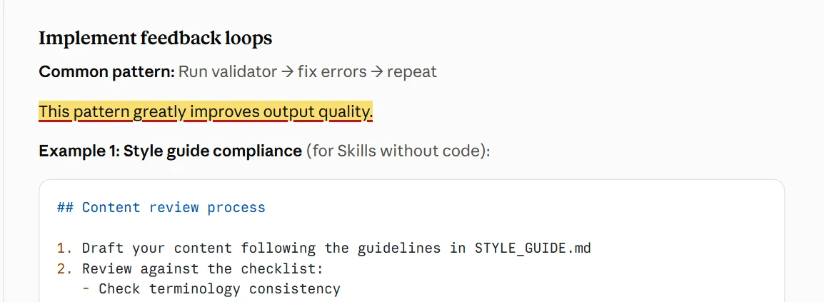 Tài liệu Anthropic: Run validator, fix errors, repeat. This pattern greatly improves output quality